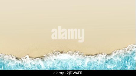 Background image of a soft wave of the blue ocean on a sandy beach. Ocean wave is closed with copy space for text Stock Photo