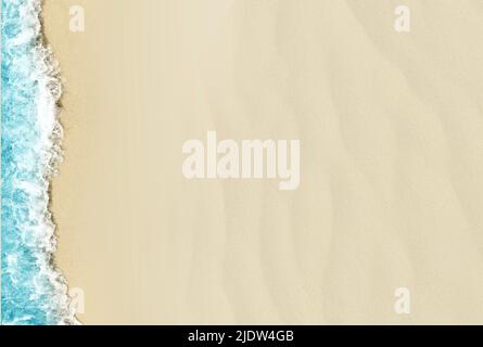 Background image of a soft wave of the blue ocean on a sandy beach. Ocean wave is closed with copy space for text Stock Photo
