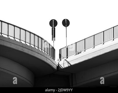 Abstract black and white picture. Traffic signs on a bridge Stock Photo