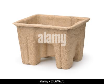 Molded recycled paper pulp protective packaging isolated on white Stock Photo