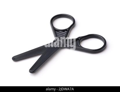 Black plastic safety scissors isolated on white Stock Photo