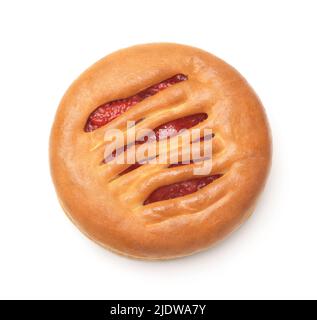 Top view of round strawberry pie isolated on white Stock Photo