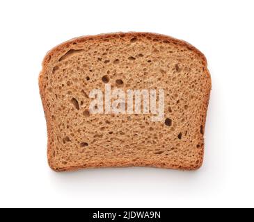 Top view of single rye bread slice isolated on white Stock Photo