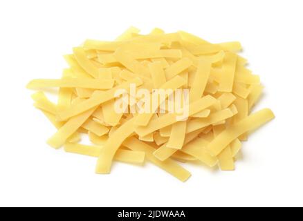 Pile of uncooked short cut ribbon pasta isolated on white Stock Photo