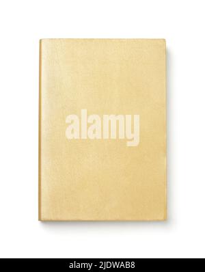 Front view of golden blank book cover isolated on white Stock Photo