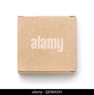 Top view of blank small brown paper box isolated on white Stock Photo