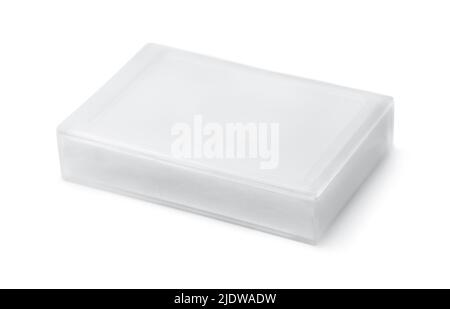 White plastic retail packaging box isolated on white Stock Photo