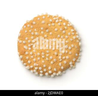 Top view of organic sugar free cookie with puffed rice isolated on white Stock Photo