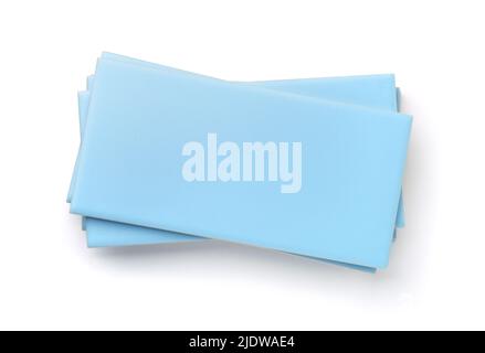 Top view of blue ceramic wall tiles isolated on white Stock Photo