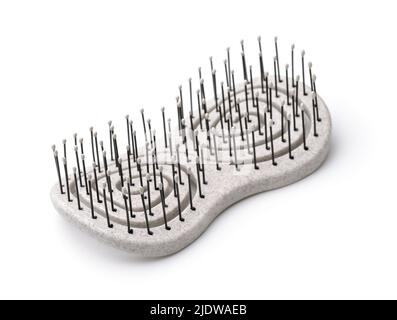 Grey plastic hairbrush isolated on white Stock Photo