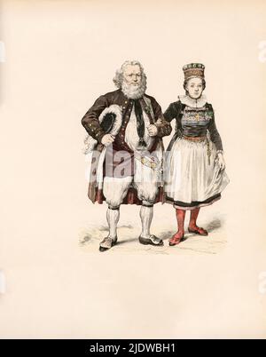 Best Man, Bride, Lucerne, Switzerland, Late Eighteenth Century, Illustration, The History of Costume, Braun & Schneider, Munich, Germany, 1861-1880 Stock Photo