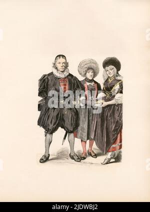 Festive Dress and Winter Dress, Schaffhausen, Appenzell Ausserrhoden, Switzerland, Late Eighteenth Century, Illustration, The History of Costume, Braun & Schneider, Munich, Germany, 1861-1880 Stock Photo