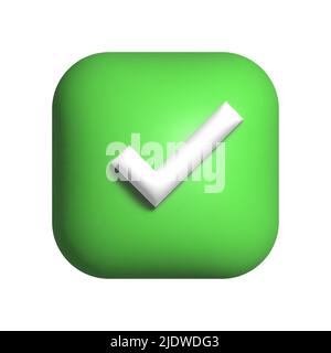 3d green check mark icon. Like, correct, success, approve, accept button. Stock Vector