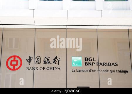 A shop sign of Bank of China and BGL BNP PARISBAS, on June 23, 2022 in Luxembourg City, Luxembourg. Photo by David Niviere/ABACAPRESS.COM Stock Photo