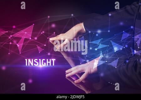 Businessman touching huge screen concept Stock Photo