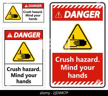 Warning Crush hazard Mind your hands Sign Stock Vector