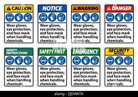Wear Gloves, Eye Protection, And Face Mask Sign Isolate On White Background,Vector Illustration EPS.10 Stock Vector