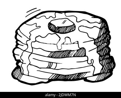 Puff pastries with cream streaks. Hand drawing outline. Isolated on white background. Loaf and bread sweet rolls. Monochrome drawing. Vector Stock Vector