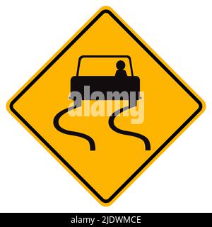 Warning signs Slippery road on white background Stock Vector