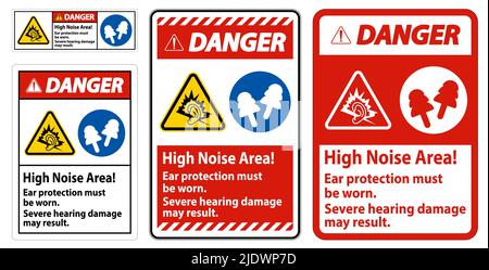 Warning Sign High Noise Area Ear Protection Must Be Worn, Severe Hearing Damage May Result Stock Vector