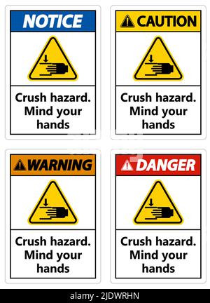 Warning Crush hazard Mind your hands Sign Stock Vector