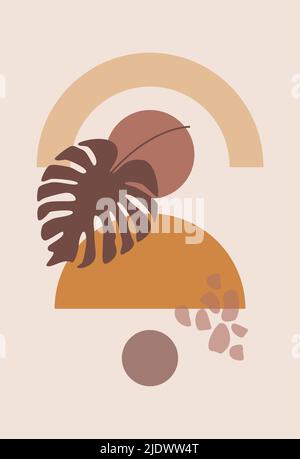Creative minimalistic hand-painted illustration for decorating walls, postcards or brochure covers. Boho abstraction. Poster, poster. Minimalism. Stock Vector