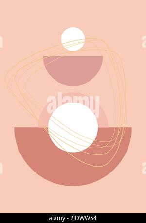 A poster with a geometric design in the style of minimalism. Vector template with elements of primitive forms, modern hipster style. Boho abstraction. Stock Vector