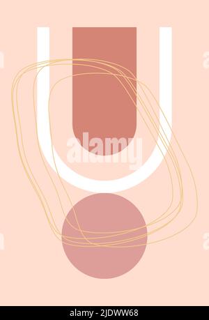 Abstract hand-drawn sketch of the contours of modern elements of modern boho, isolated by simple home decor walls. Boho abstraction. Stock Vector