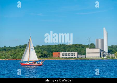 Gas-powered combined heat and power unit, new power station on Kiel Fjord, Kiel Schleswig-Holstein, Northern Germany Stock Photo