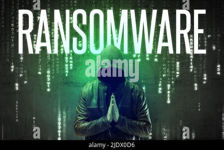 Faceless hacker with inscription concept Stock Photo