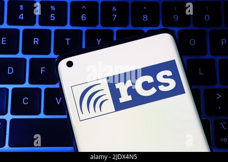 RCS Lab logo seen on the smartphone. Italian company known by it's Hermit software, used for surveillance and lawful interception. Stafford, United Ki Stock Photo