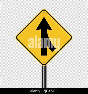 Lanes merging right sign on transparent background,vector illustration Stock Vector