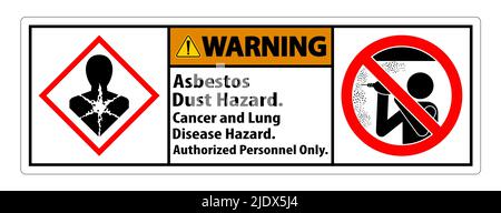 Warning Safety Label,Asbestos Dust Hazard, Cancer And Lung Disease Hazard Authorized Personnel Only Stock Vector