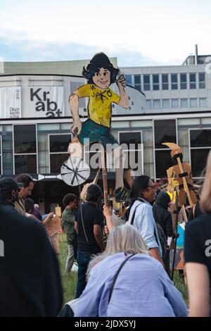 Documenta 15 - The removal of the artwork by taring padi from the artists collective ruan grupa on the documenta 15 art exhibition. Stock Photo