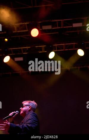 June 23, 2022, Madrid, Madrid, Spain: Suggs, Chas Smash, Lee Thompson, Mike Barson from Madness performs on Stage during Noches del Botanico Festival at Royal Botanical Garden Alfonso XIII on June 23, 2022 in Madrid, Spain (Credit Image: © Jack Abuin/ZUMA Press Wire) Stock Photo