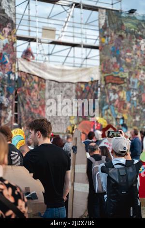 Documenta 15 - The removal of the artwork by taring padi from the artists collective ruan grupa on the documenta 15 art exhibition. Stock Photo