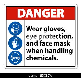 Danger Wear Gloves, Eye Protection, And Face Mask Sign Isolate On White Background,Vector Illustration EPS.10 Stock Vector