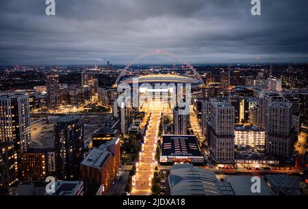 Wembley Park and stadium n London by night - LONDON, UK - JUNE 9, 2022