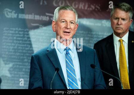 Washington, United States. 23rd June, 2022. U.S. Senator Tommy Tuberville (R-AL) speaks about transgender athletes and Title IX. Credit: SOPA Images Limited/Alamy Live News Stock Photo