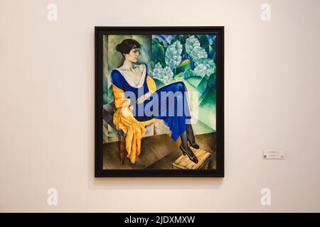 Portrait of Anna Akhmatova, 1914, oil on canvas by Nathan Altman in the collection of the State Russian Museum, St.Petersburg, 22 Apr 2022 Stock Photo