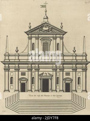 Uprising of the facade of the basilica SS. Annunziata del Vastato at Genoa, Facciata della chiesa della Annunciata de Padri Zoccholanti (title on object), This print is part of an album., print maker: Nicolaes Ryckmans, publisher: Peter Paul Rubens, Spaanse kroon, Antwerp, 1622, paper, engraving, height 423 mm × width 339 mm, height 583 mm × width 435 mm Stock Photo