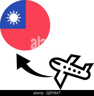 Travel to Taiwan. Taiwanese flag and a plane traveling to Taiwan. Editable vector. Stock Vector