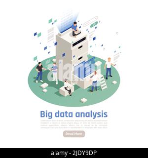 Big data storage solutions analytics modern technology circular isometric composition with interactive analyzing and processing vector illustration Stock Vector