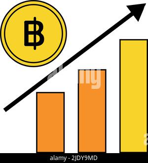 Bar graph icon of Thai baht price increase. Editable vector. Stock Vector