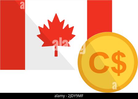 Canadian flag and Canadian dollar icon set. Editable vector. Stock Vector