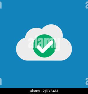 Clouds and check mark icon. Upload complete. Editable vector. Stock Vector