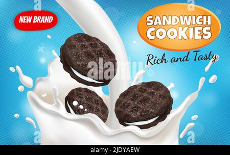 Realistic sandwich cookies poster with new brand symbols vector illustration Stock Vector