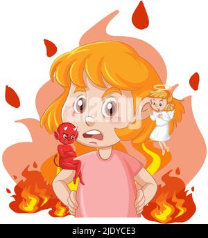 Cartoon character with devil and angel fighting in thought illustration Stock Vector