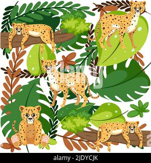 Cute leopard seamless pattern illustration Stock Vector