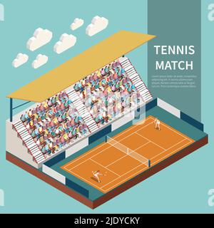 People watching tennis match on sport field 3d isometric vector illustration Stock Vector